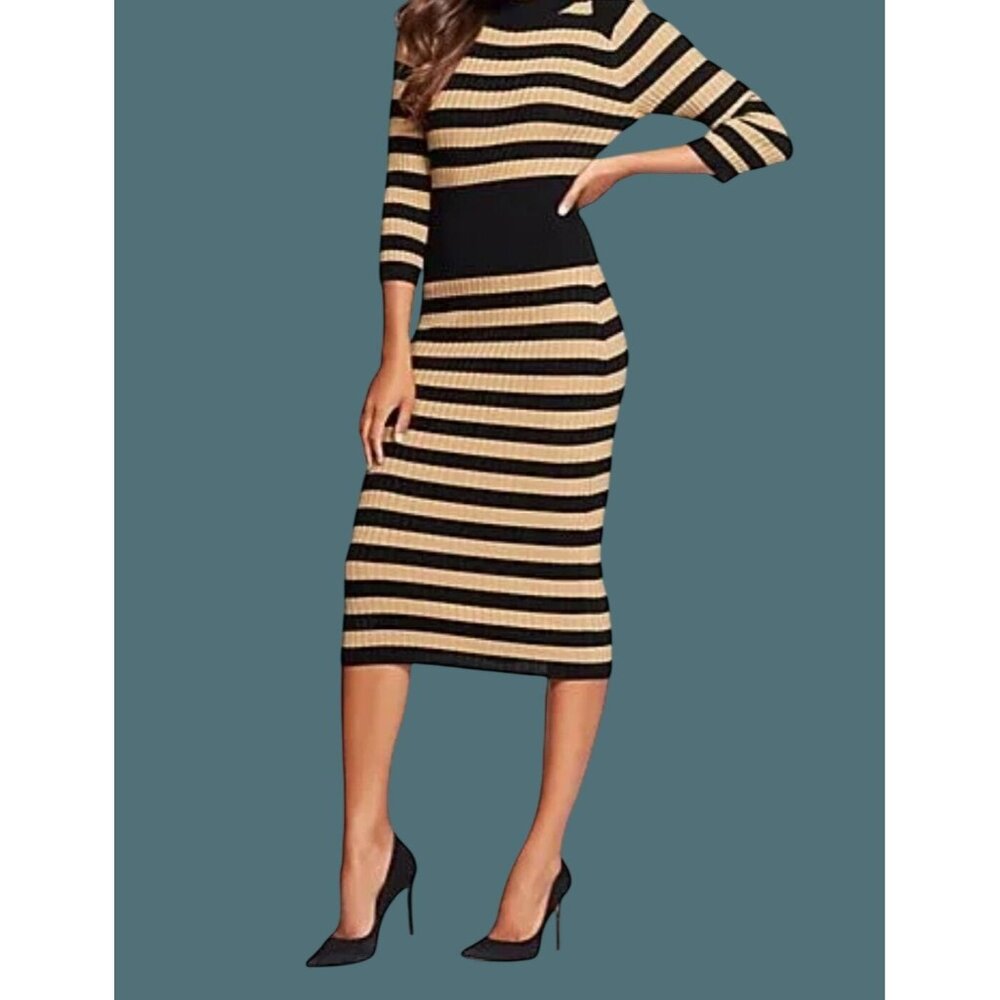 Gabrielle Union New York & Company XS Striped Ribbed Knit Sweater Dress Stretchy